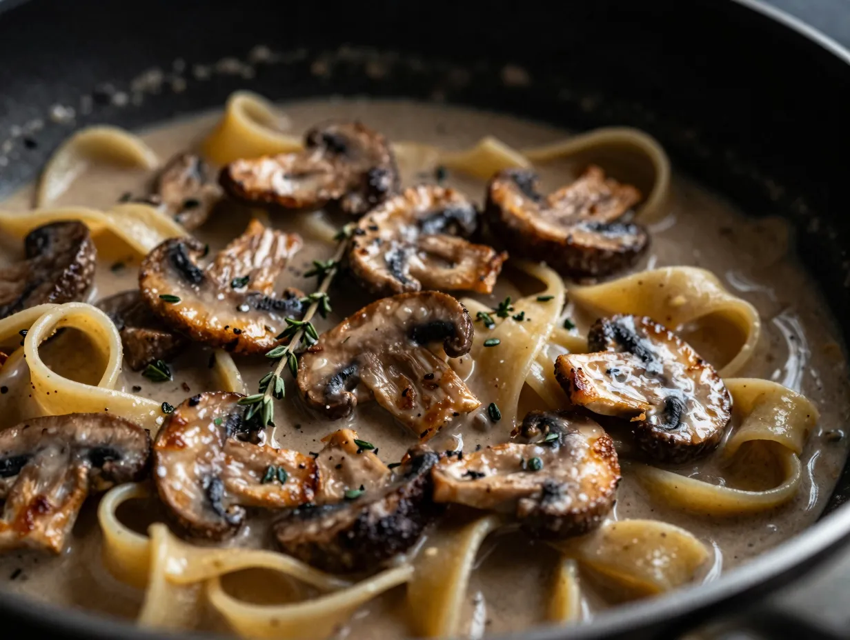 Mushroom and thyme cream sauce pasta
