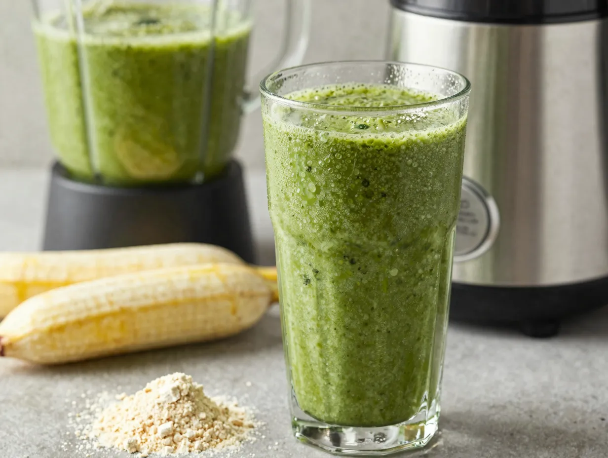 Green smoothie with spinach banana and protein
