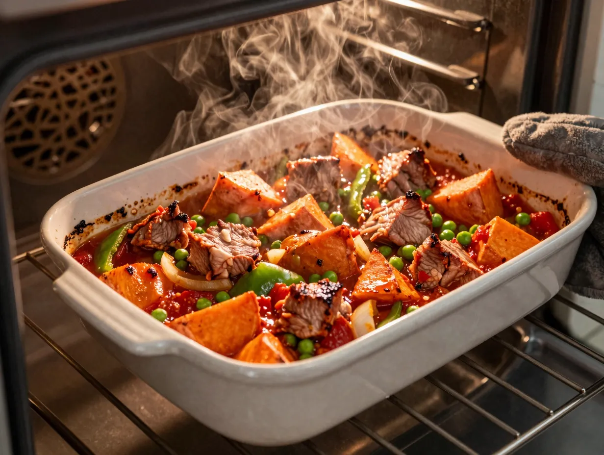 Oven baked pork stew with sweet potatoes