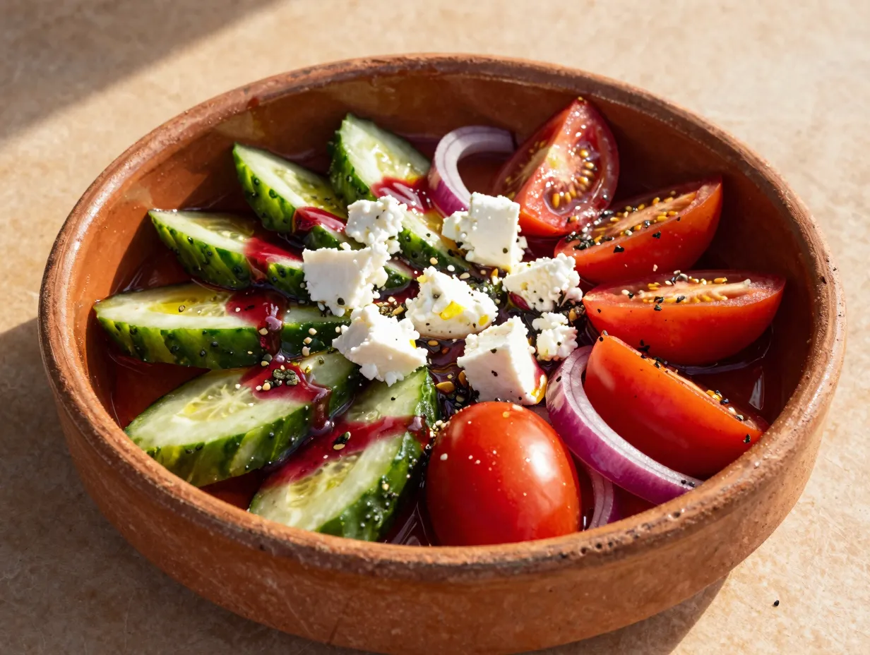 Italian inspired red wine vinegar cucumber salad with tomatoes