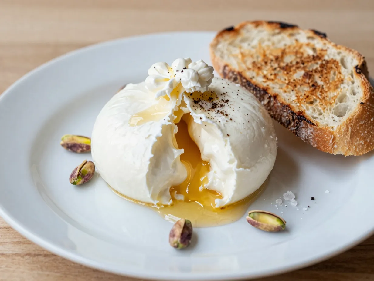 Burrata with hot honey and pistachios