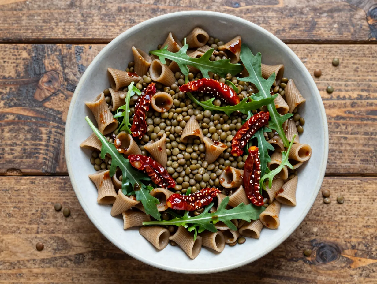 Arugula lentil pasta salad