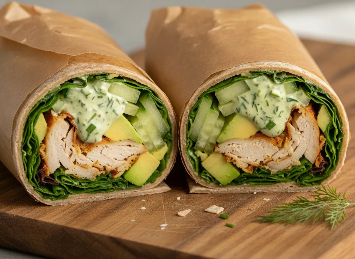 Cucumber chicken green goddess wraps