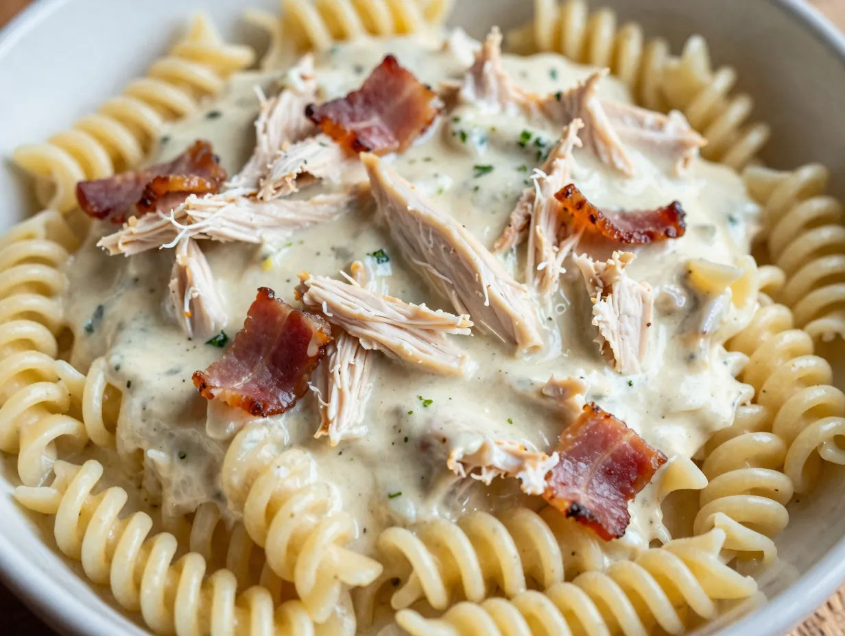 Crockpot bacon ranch chicken pasta
