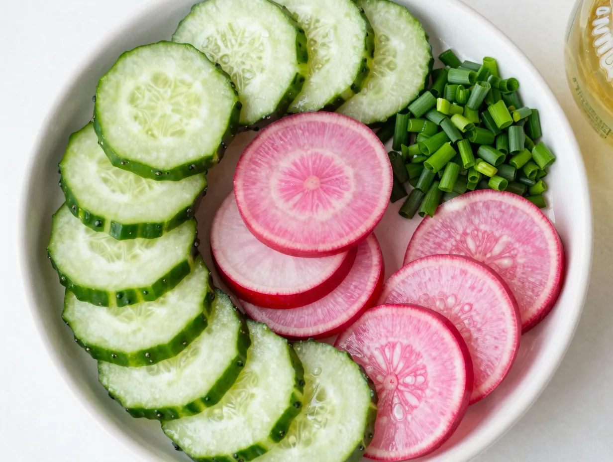 Cucumber radish salad with apple cider vinegar