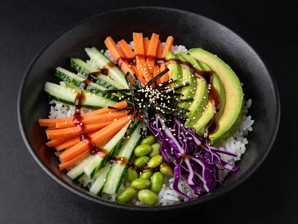 Rainbow veggie sushi bowls