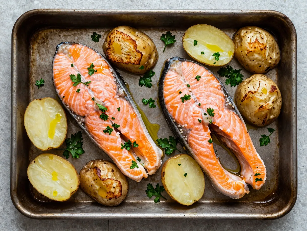 Classic one pan salmon and potatoes