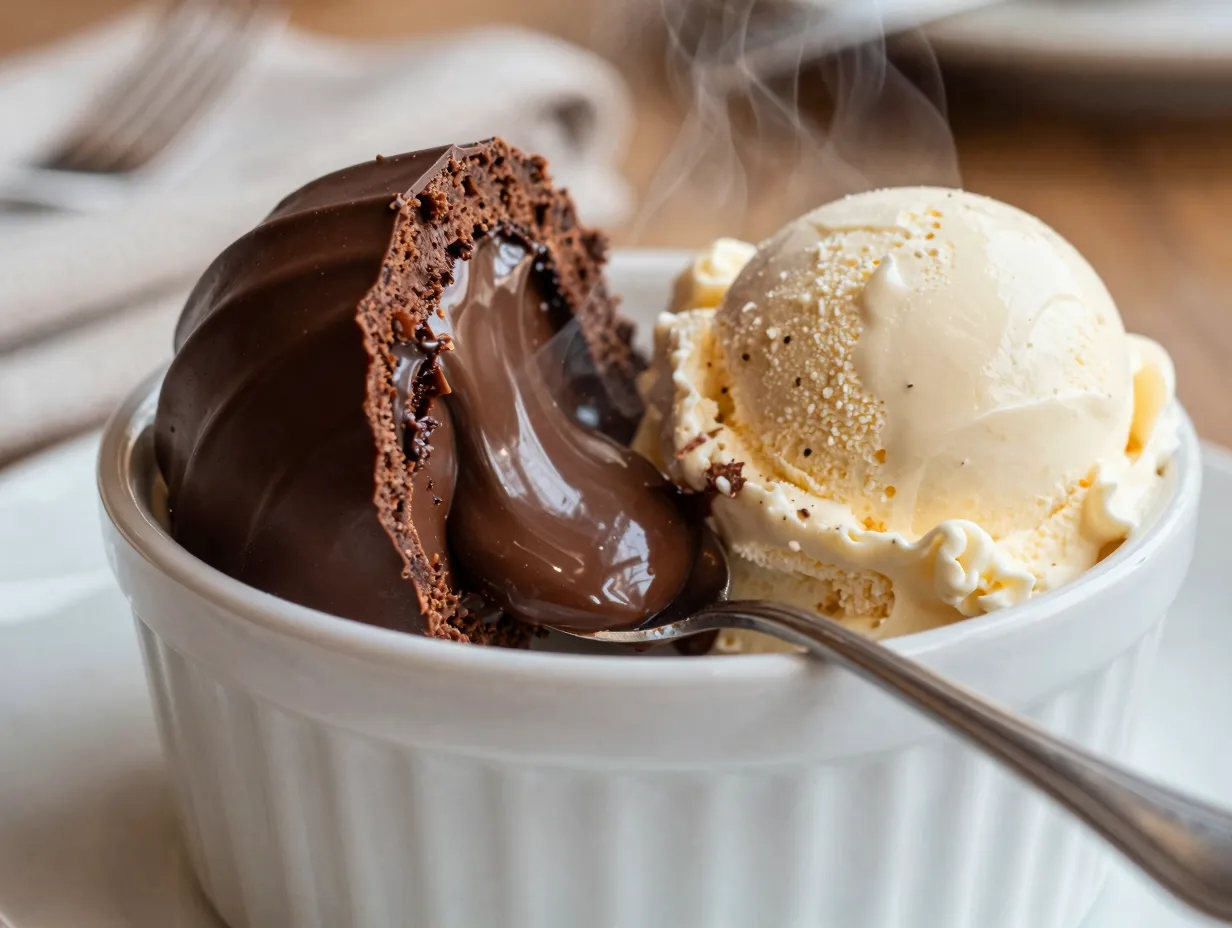 2 dark chocolate fondant with vanilla bean ice cream