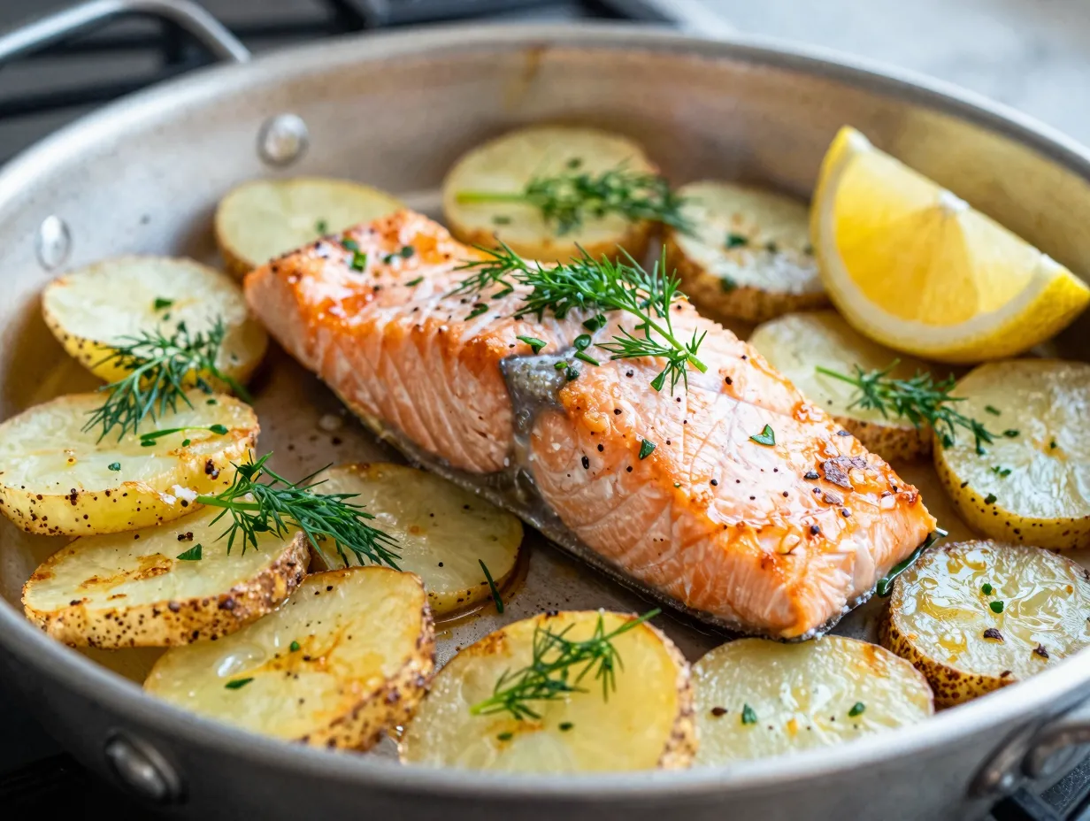 Sheet pan salmon with dill potatoes