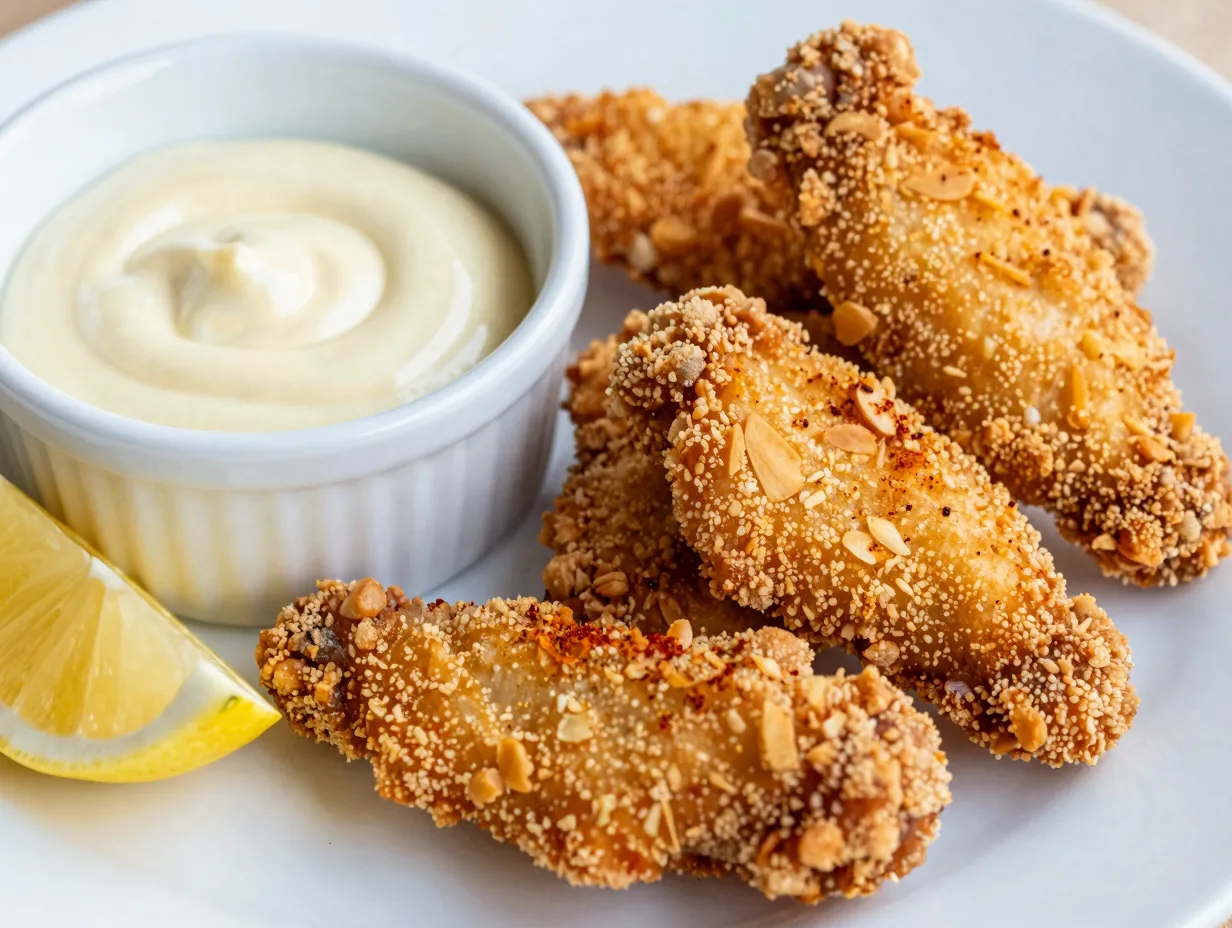 Air fried chicken tenders with honey mustard dip