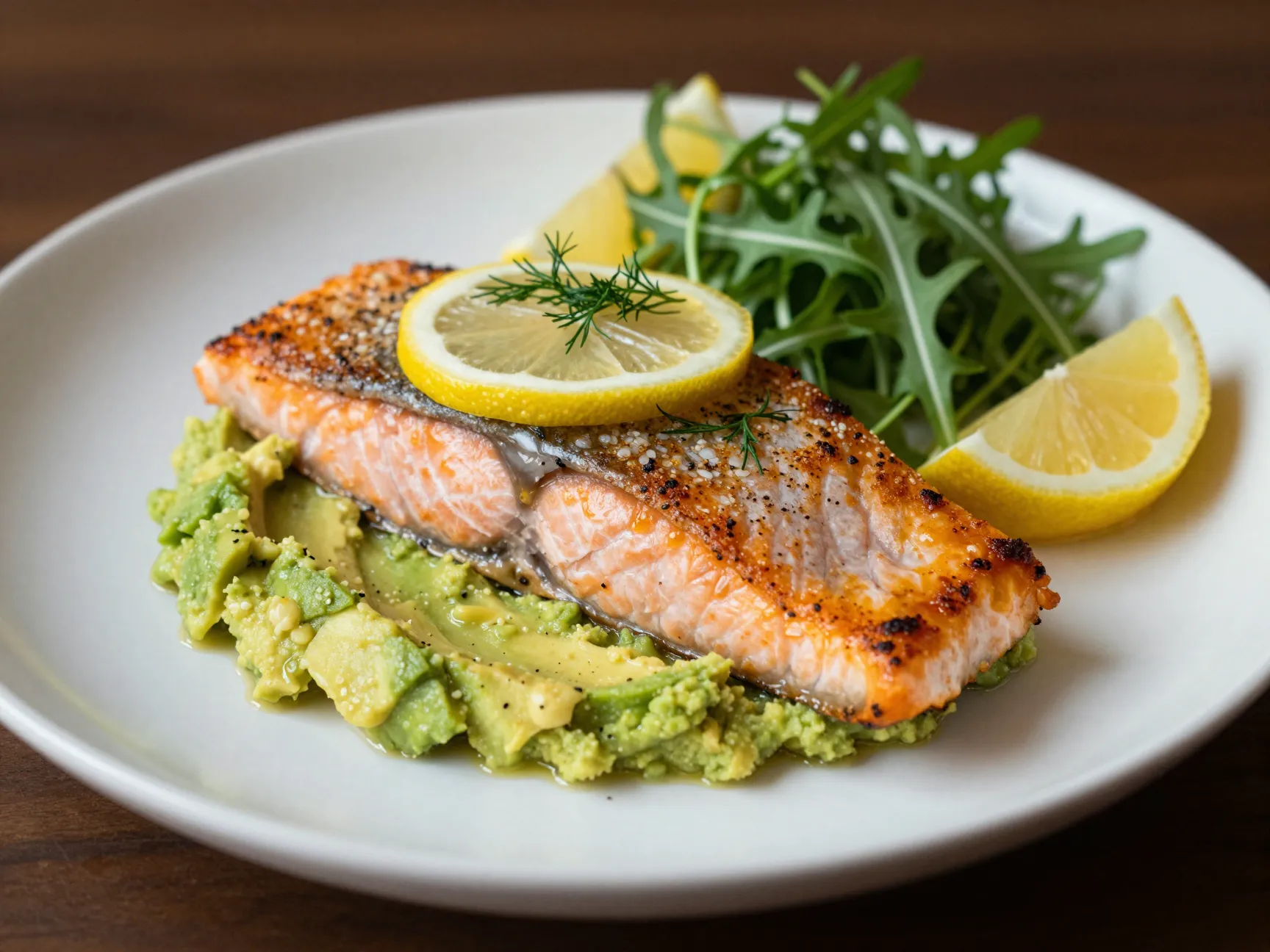 Baked salmon with avocado mash