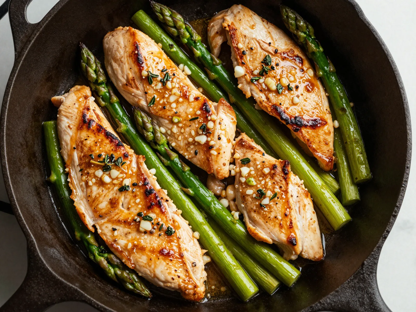 Garlic butter chicken bites with asparagus
