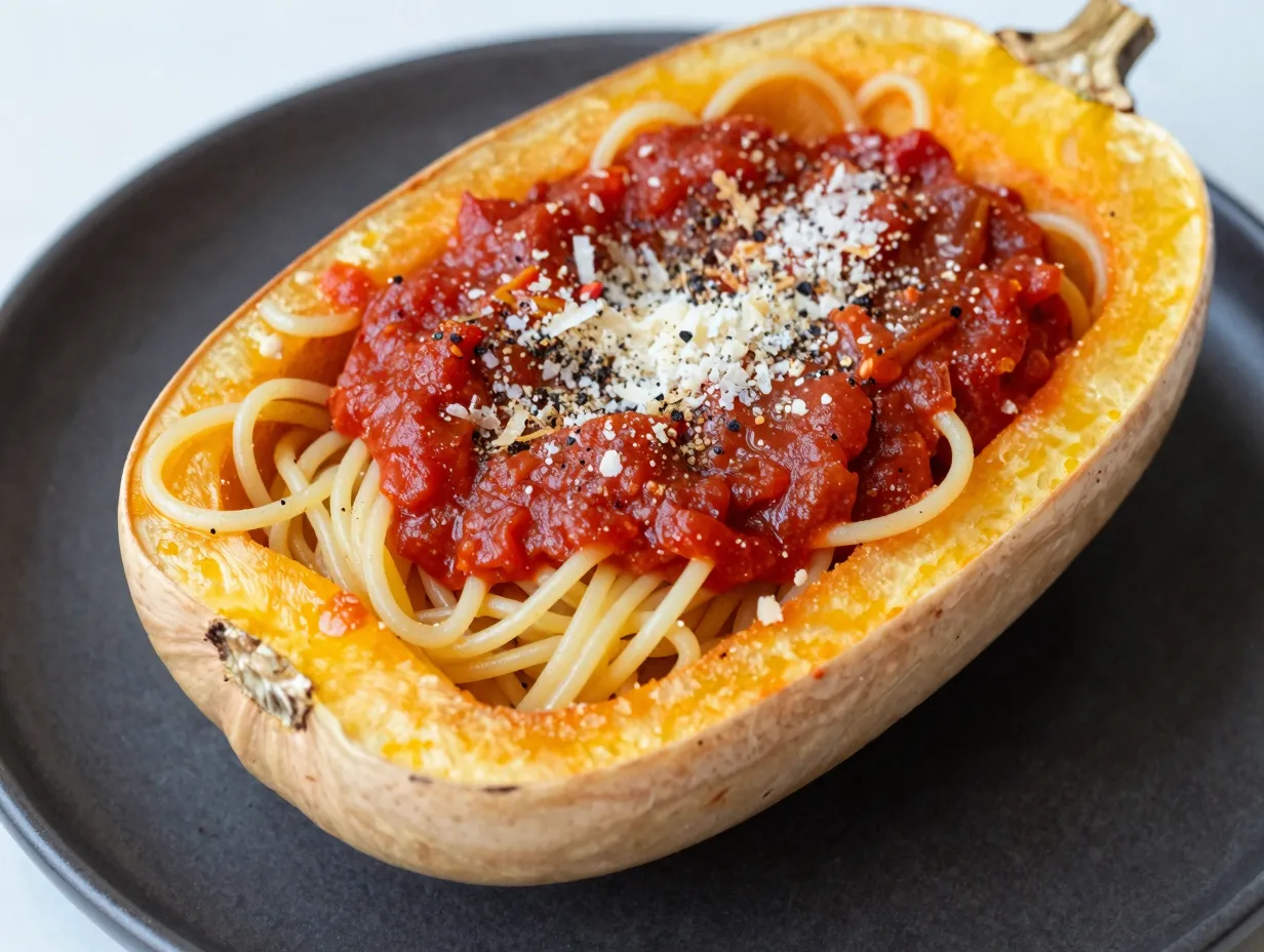 Spaghetti squash with leftover sauce
