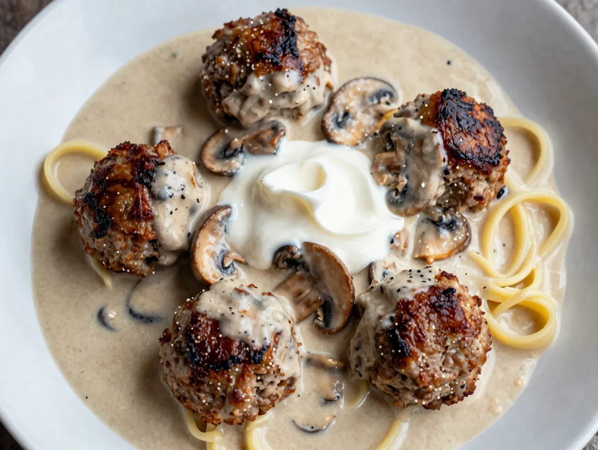 Crockpot meatballs with creamy mushroom gravy