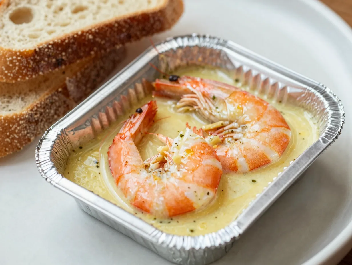 Baked shrimp with butter and lemon in foil packet
