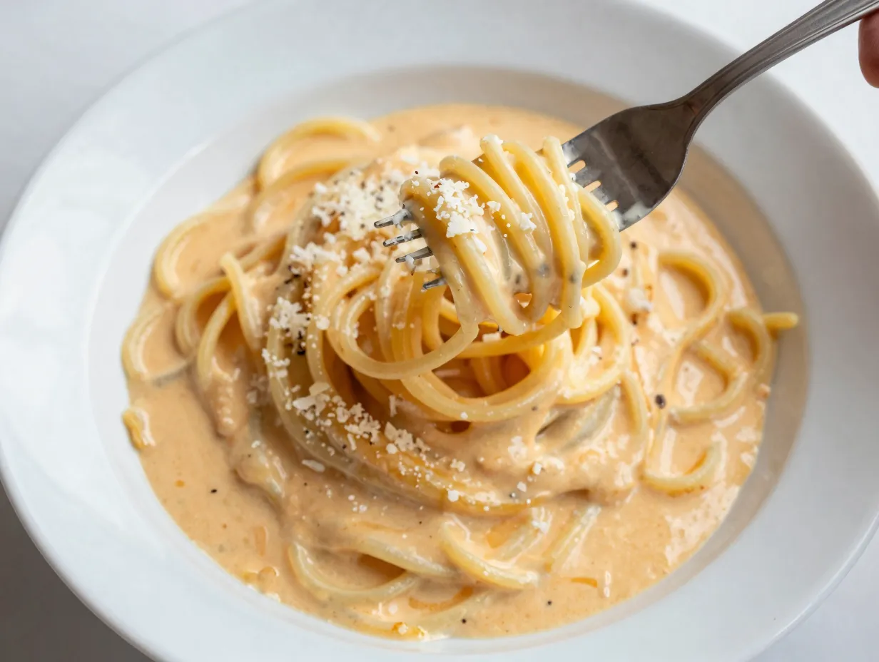 Creamy alfredo style spaghetti