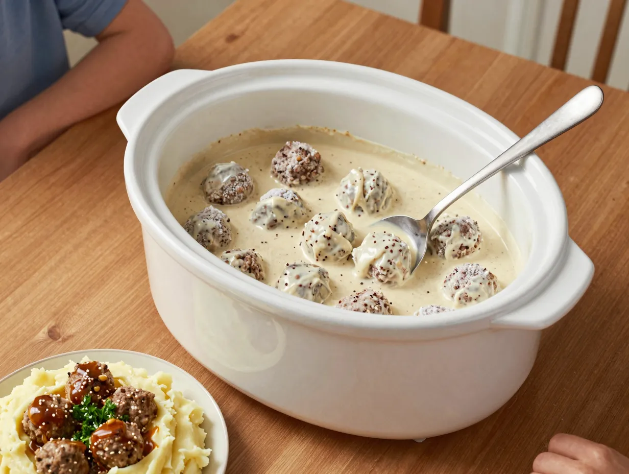 Easy swedish crockpot meatballs with frozen meatballs