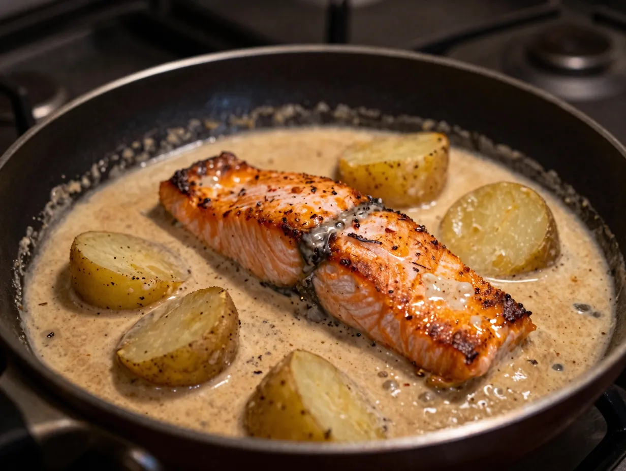 Spanish salmon with creamy potatoes