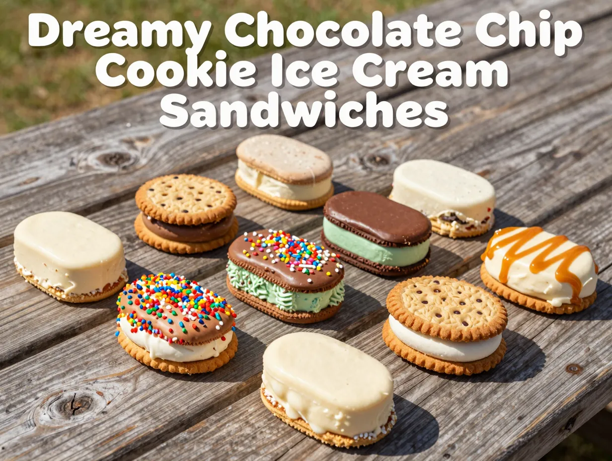 Dreamy chocolate chip cookie ice cream sandwiches