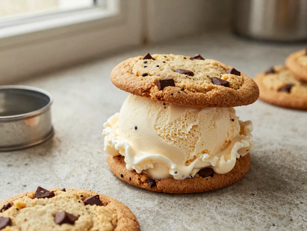 Classic vanilla bean and chocolate chip cookie sandwich