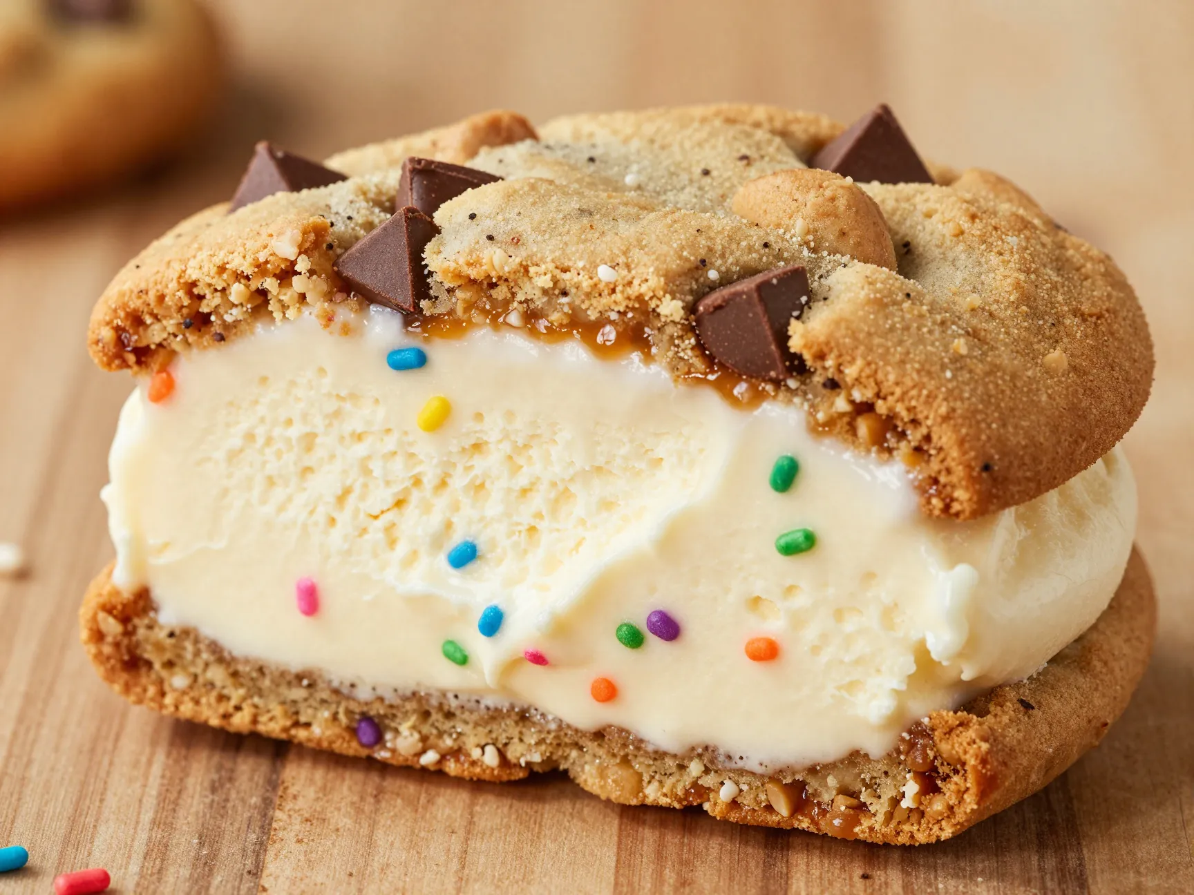 Brown butter cake batter chocolate chip cookie sandwich
