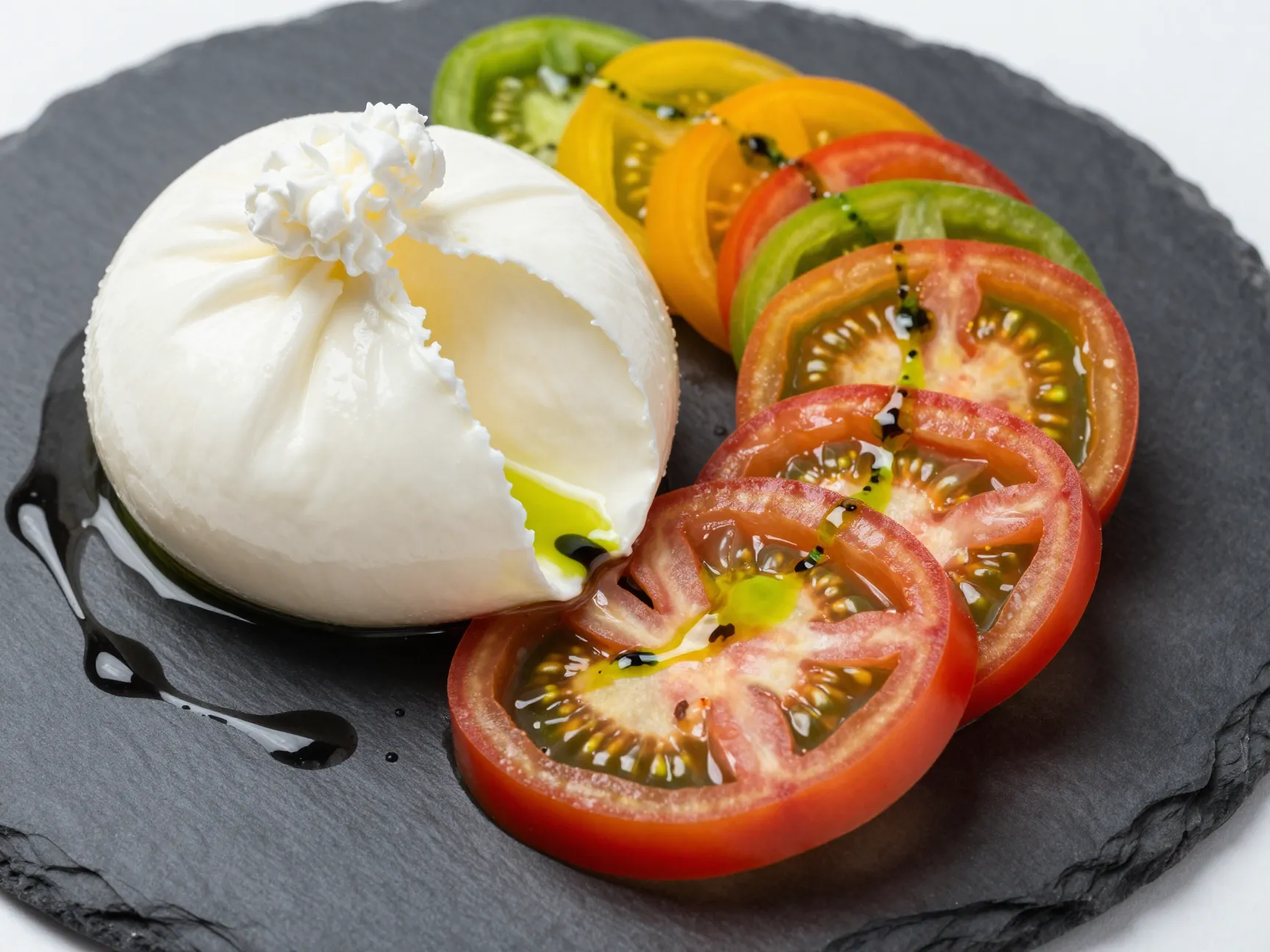 Burrata with heirloom tomatoes basil oil and aged balsamic