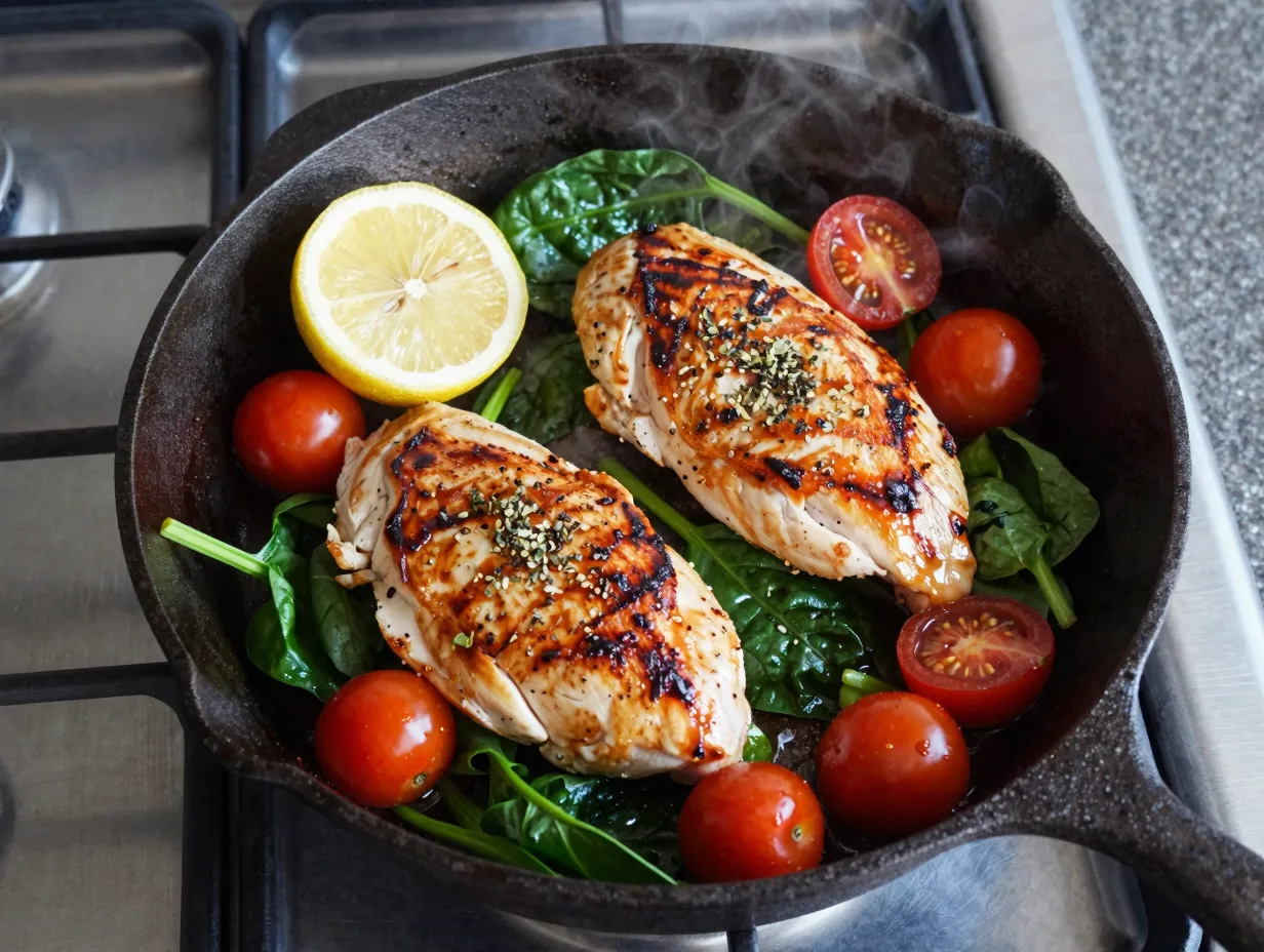 One skillet lemon herb chicken with spinach