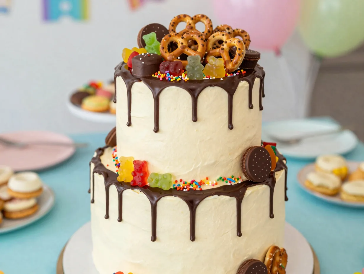 Drip cake with candy toppings