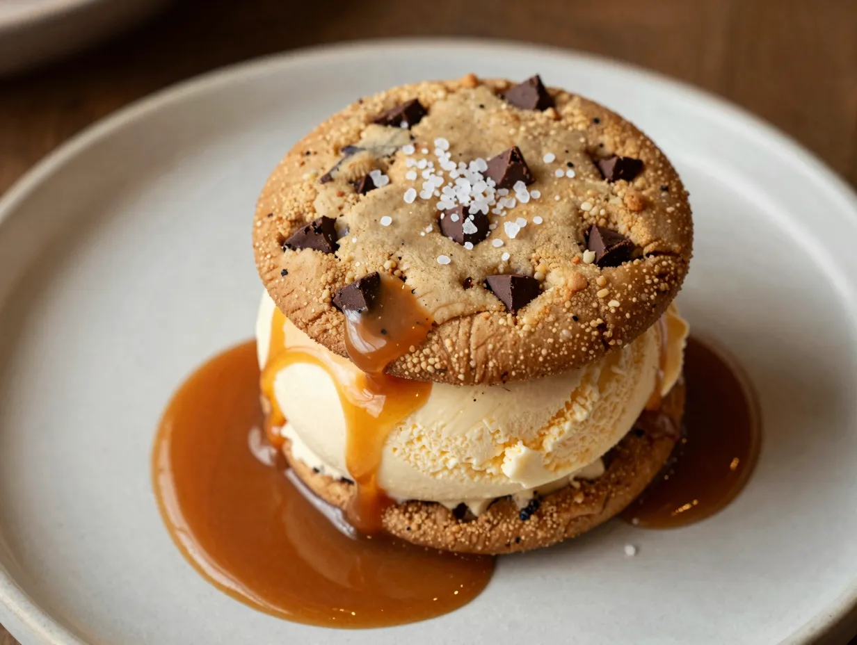 Sea salt caramel chocolate chip cookie sandwich