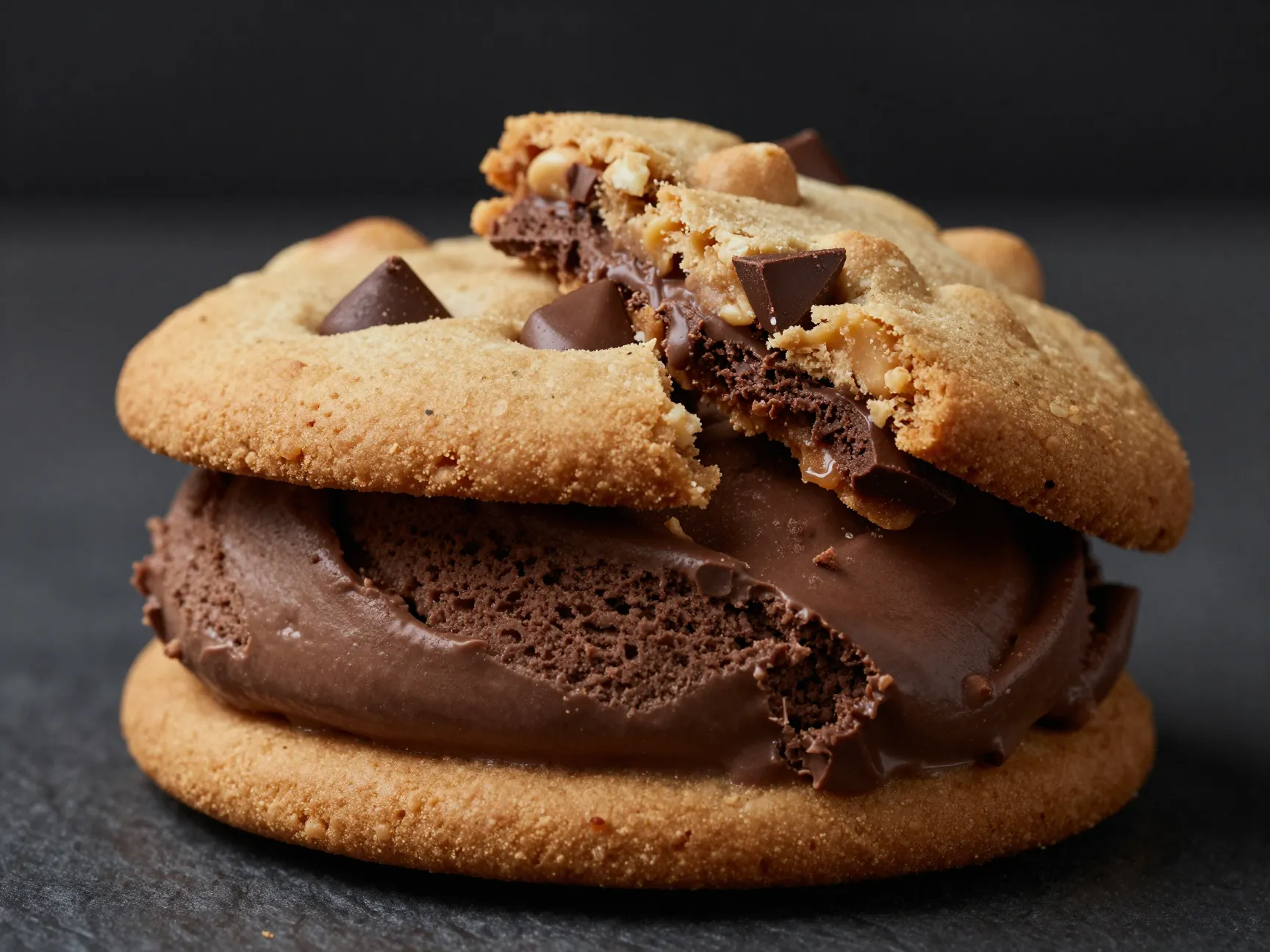 Peanut butter chocolate chip cookie with chocolate ice cream