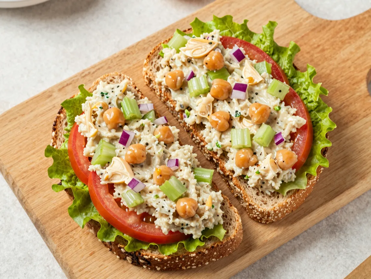Chickpea salad sandwich on whole grain bread