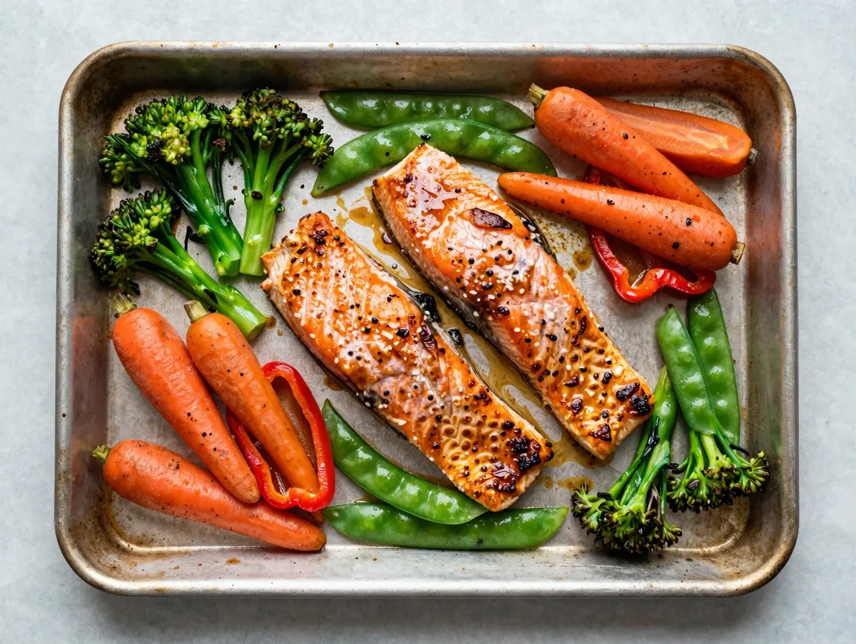 Sheet pan miso salmon with roasted vegetables