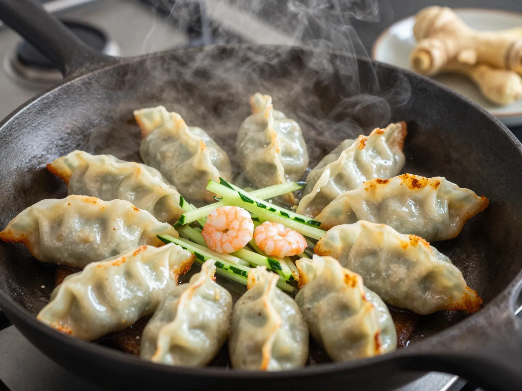 8 shrimp and cucumber dumplings