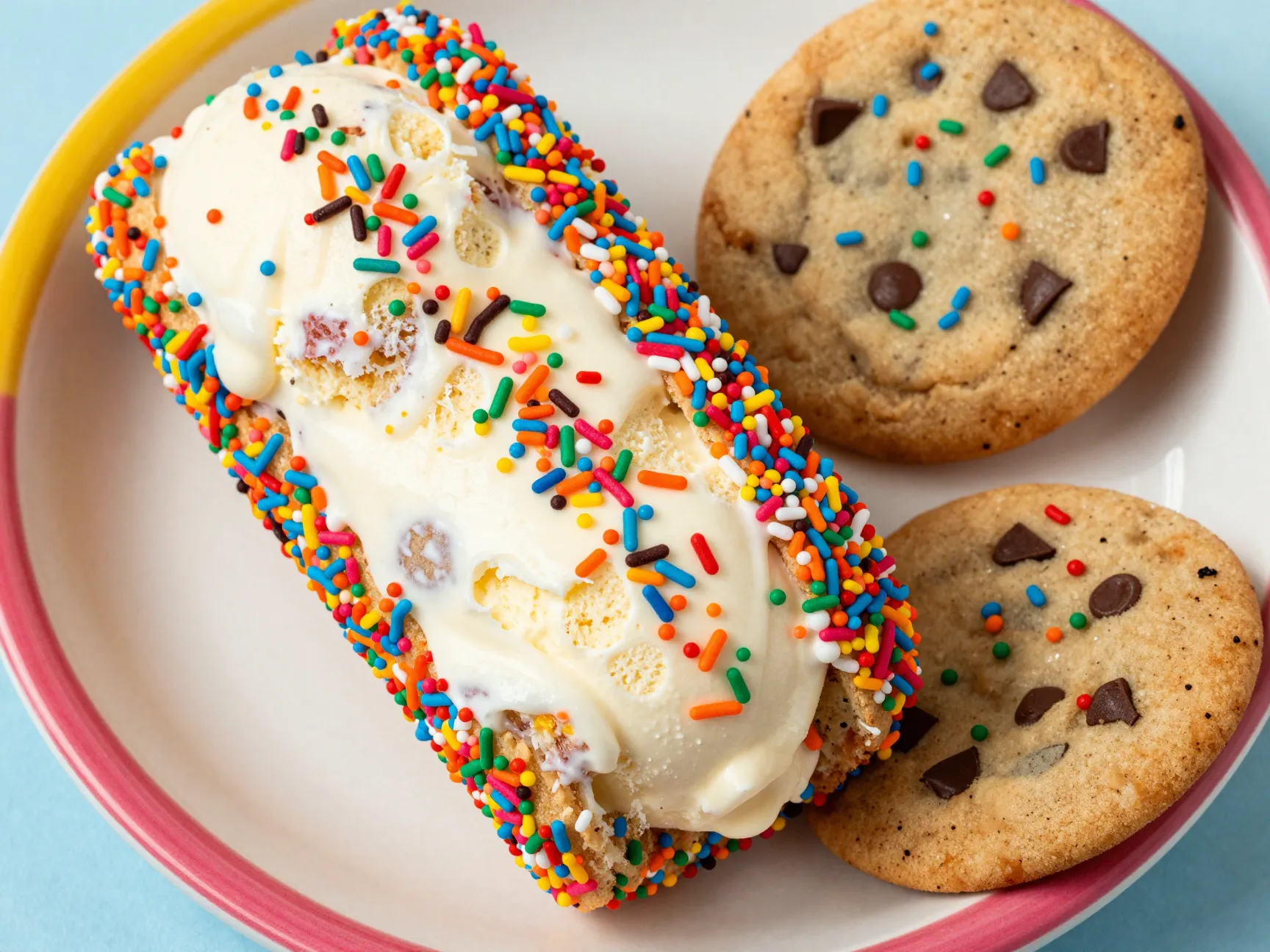 Funfetti chocolate chip cookie with birthday cake ice cream