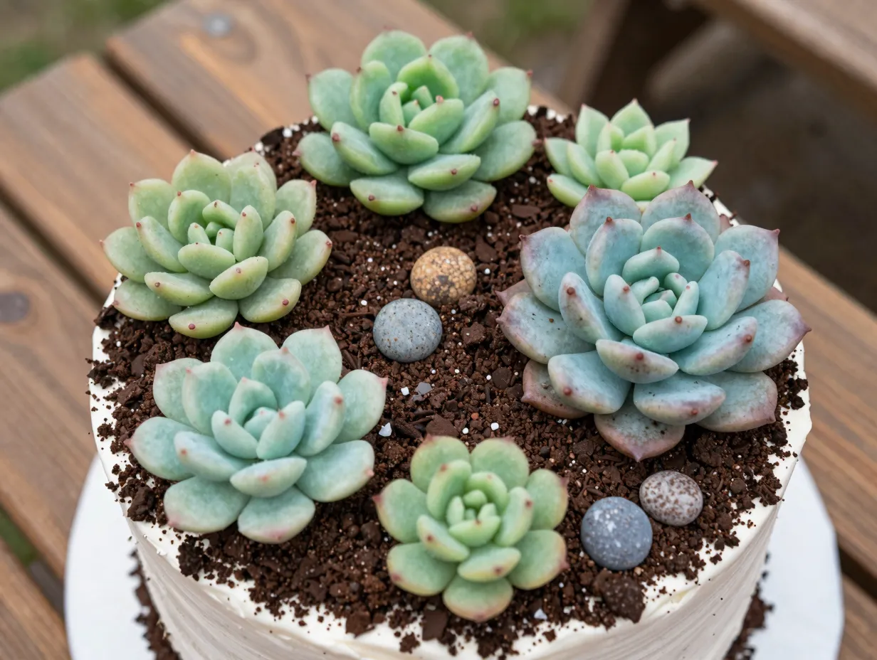Terrarium cake with edible succulents