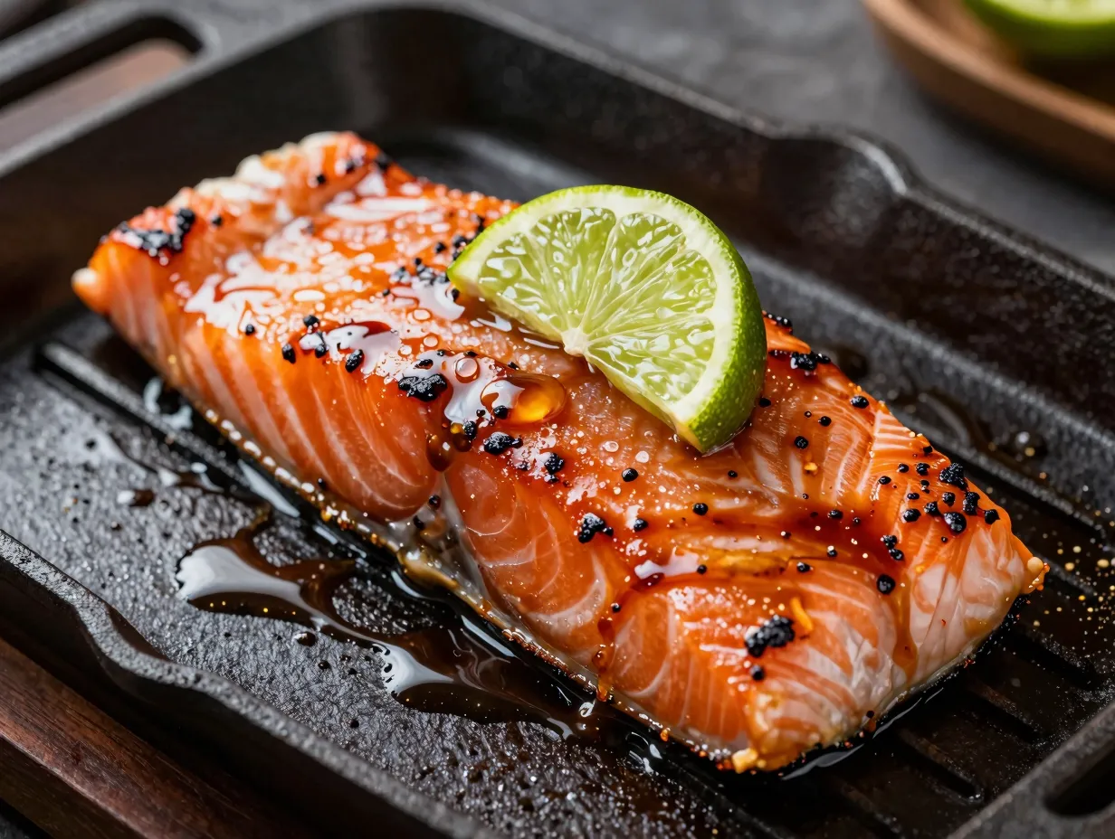 Spicy miso salmon with sriracha and lime