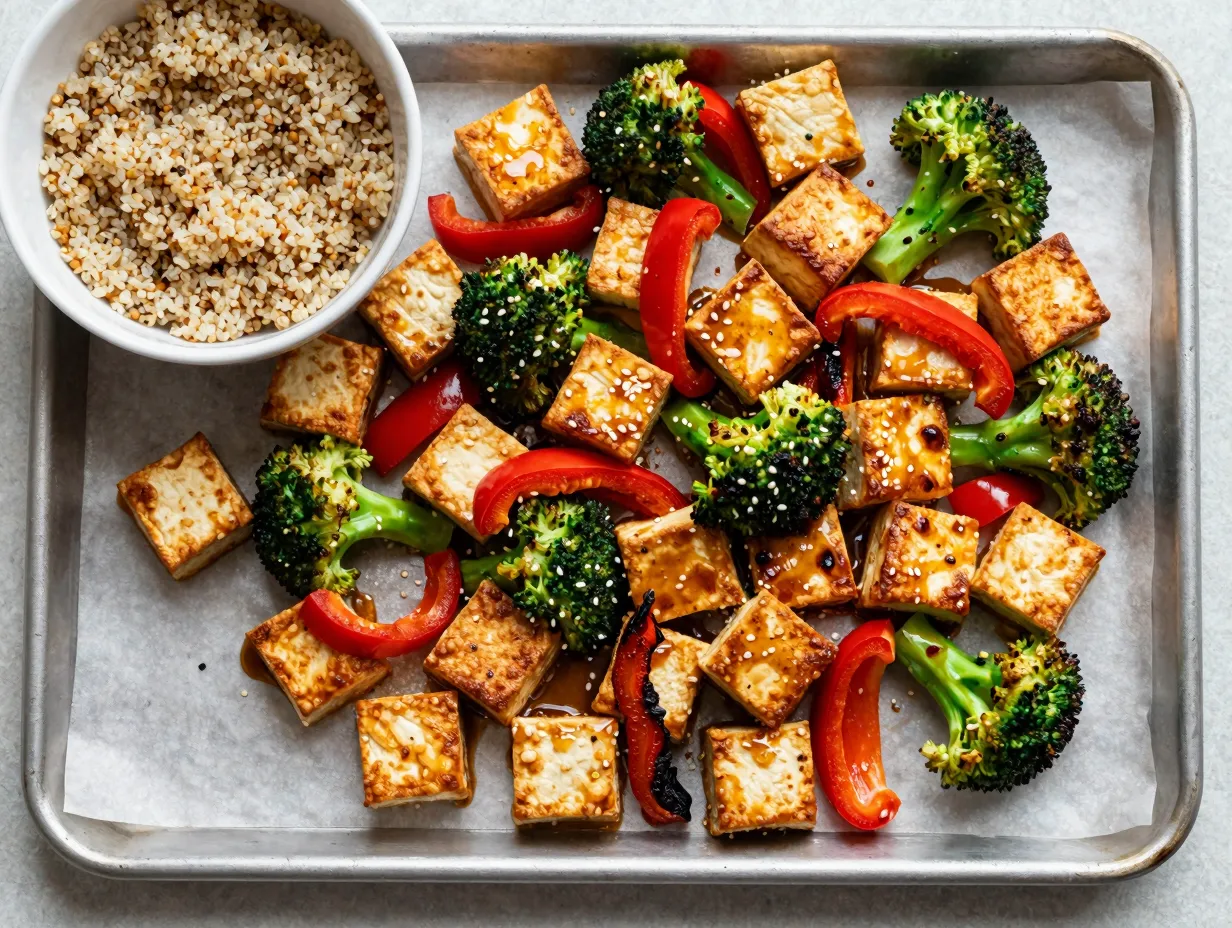 Tofu and broccoli sheet pan dinner
