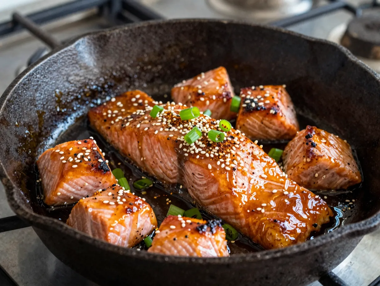 Classic hot honey glazed salmon bites