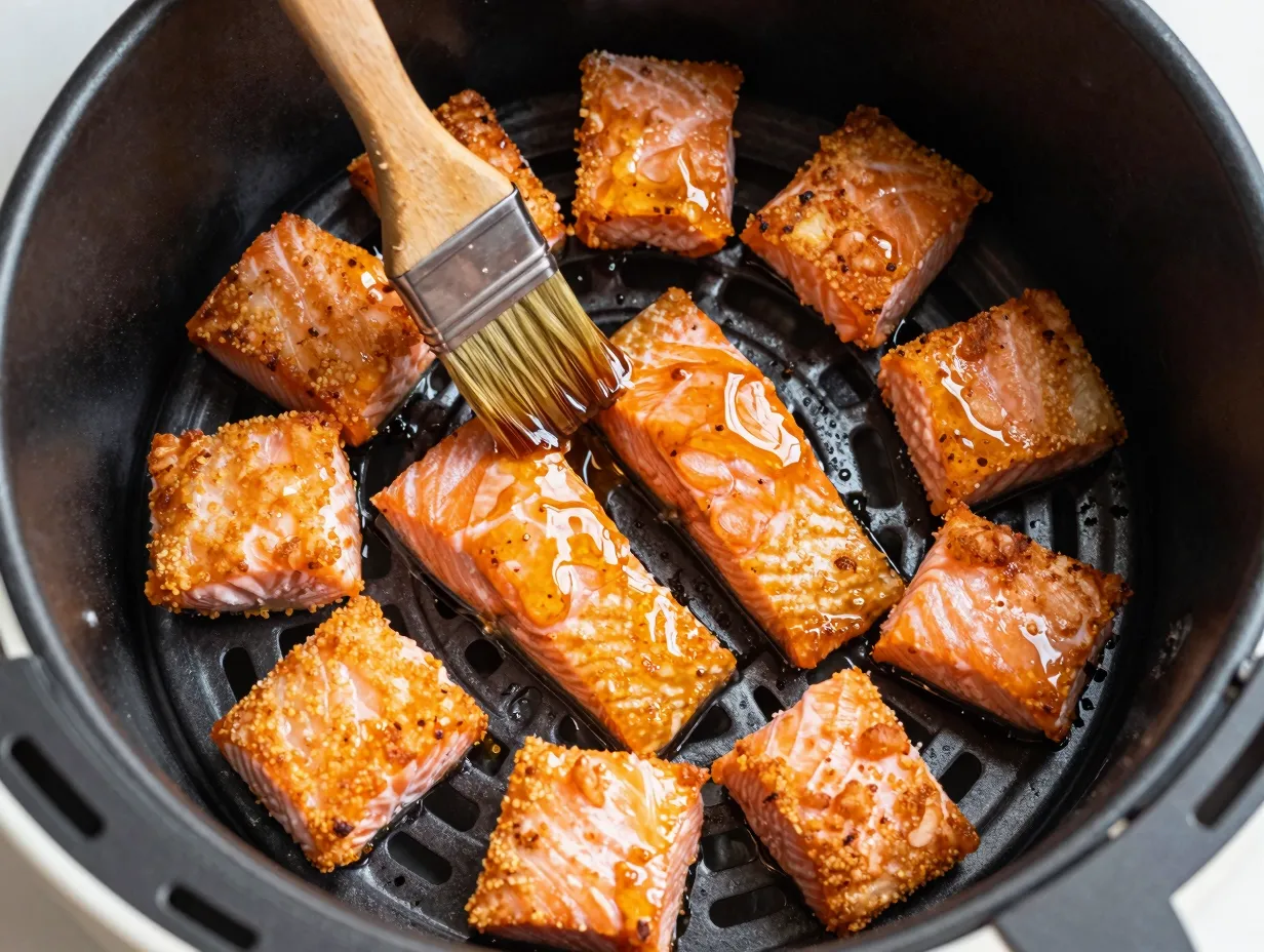Air fryer hot honey salmon bites