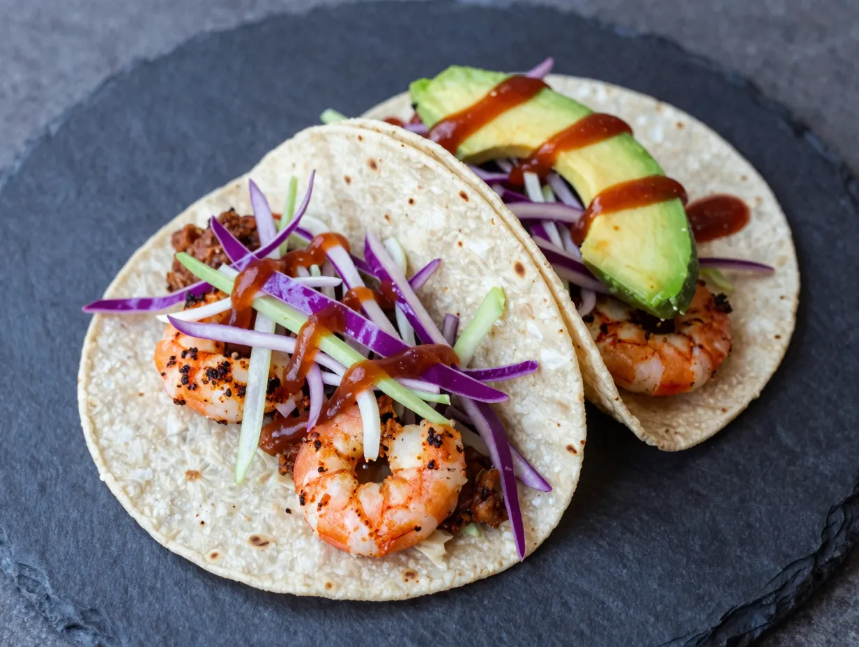 Shrimp tacos with crunchy slaw