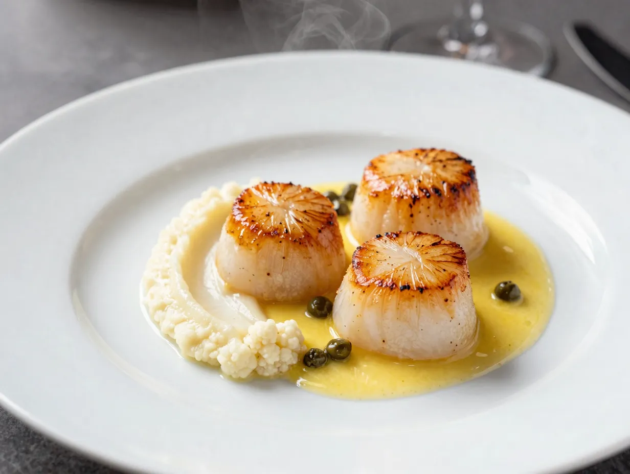 Seared scallops with lemon butter sauce