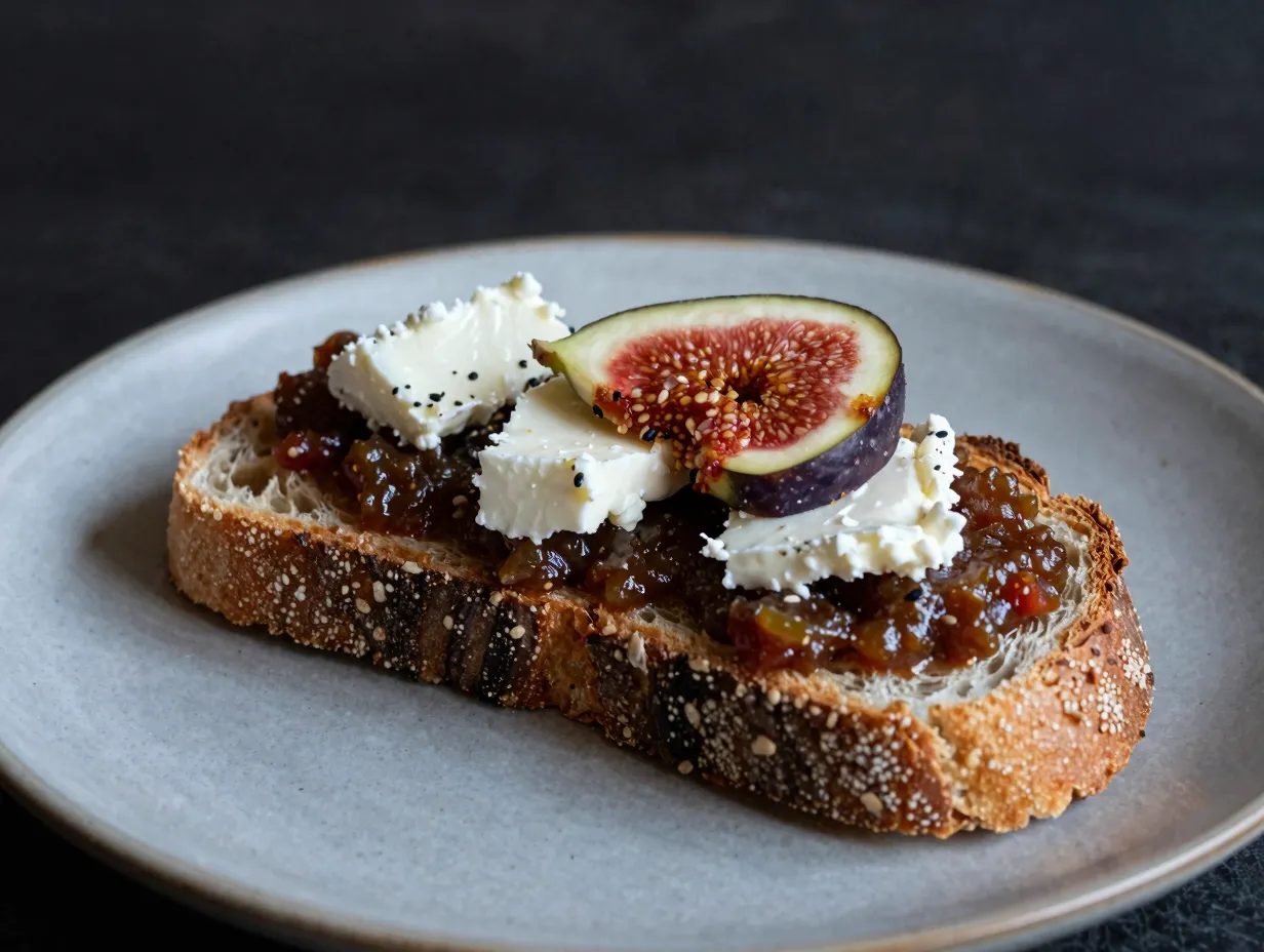 Figs toast with chutney and goat cheese