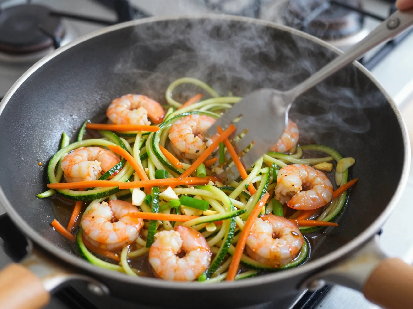 Zucchini noodle stir fry with shrimp