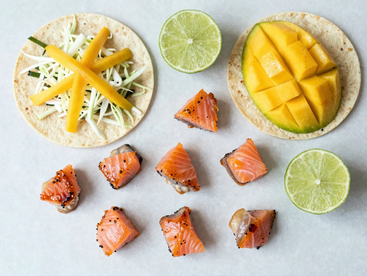 Hot honey salmon bites with lime and soy