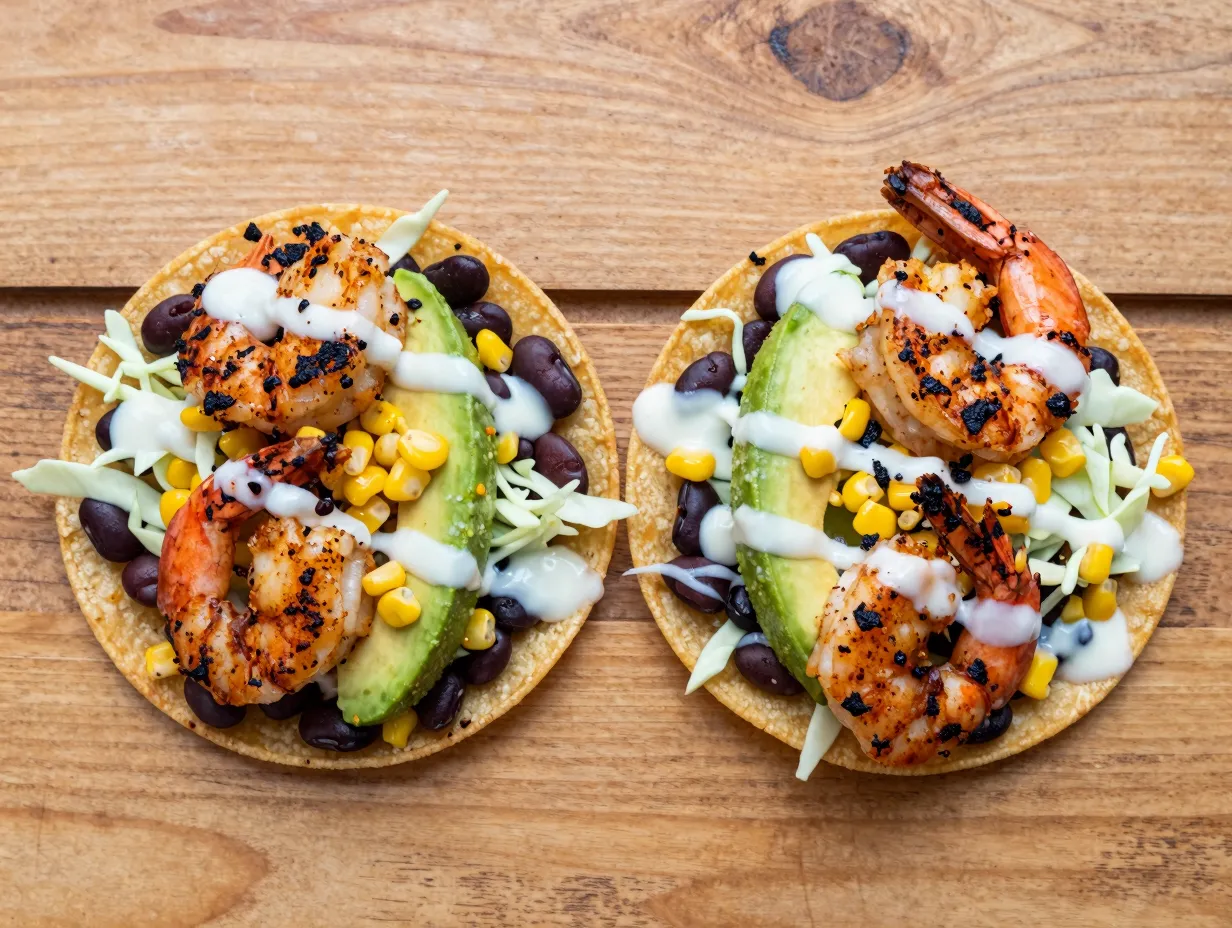 Blackened shrimp tostadas