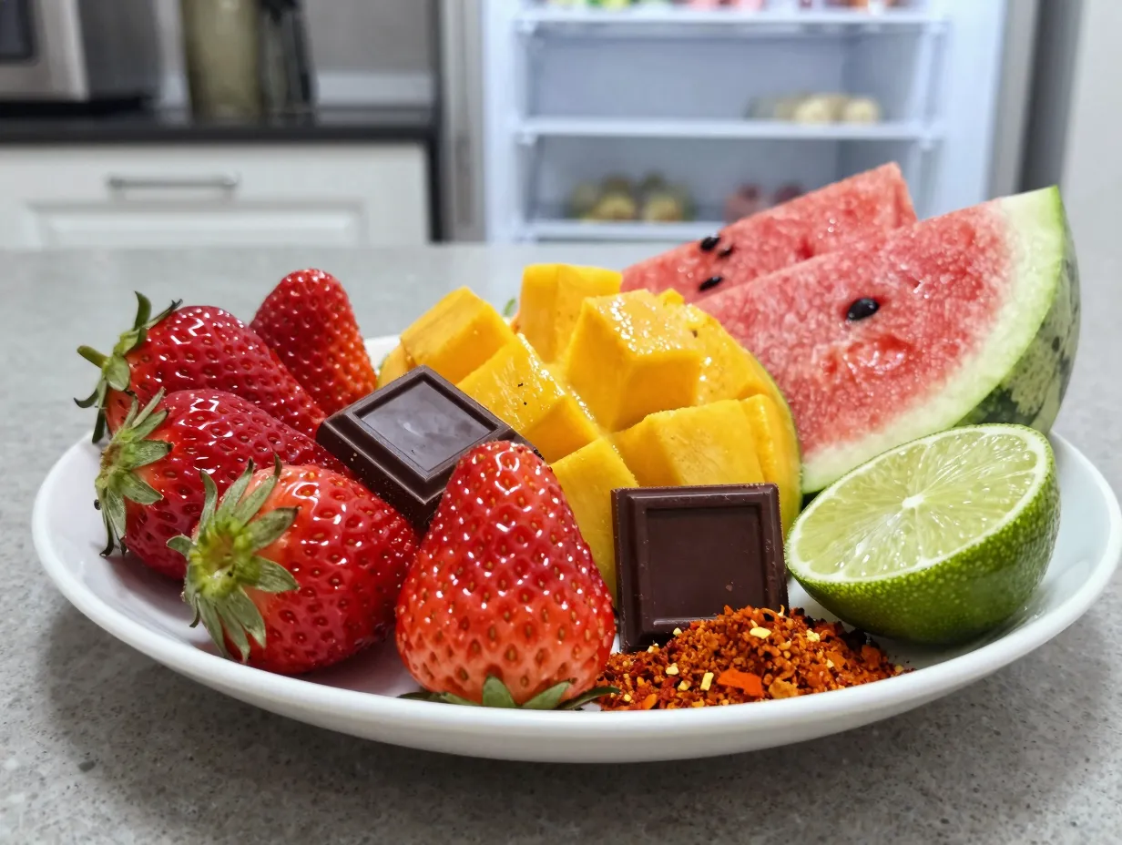 Fresh strawberries paired with dark chocolate square