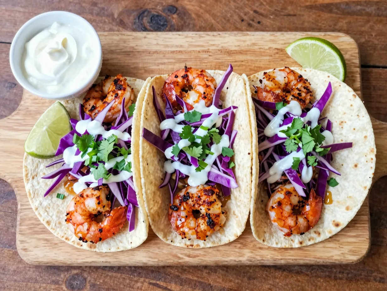 Shrimp tacos with cilantro lime slaw