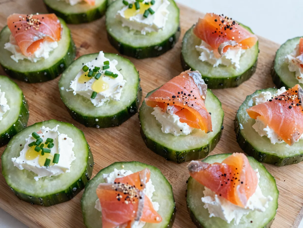 Smoked salmon cream cheese cucumber rounds