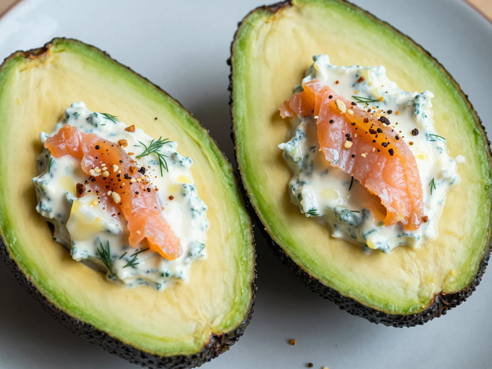 Smoked salmon and cream cheese stuffed avocado