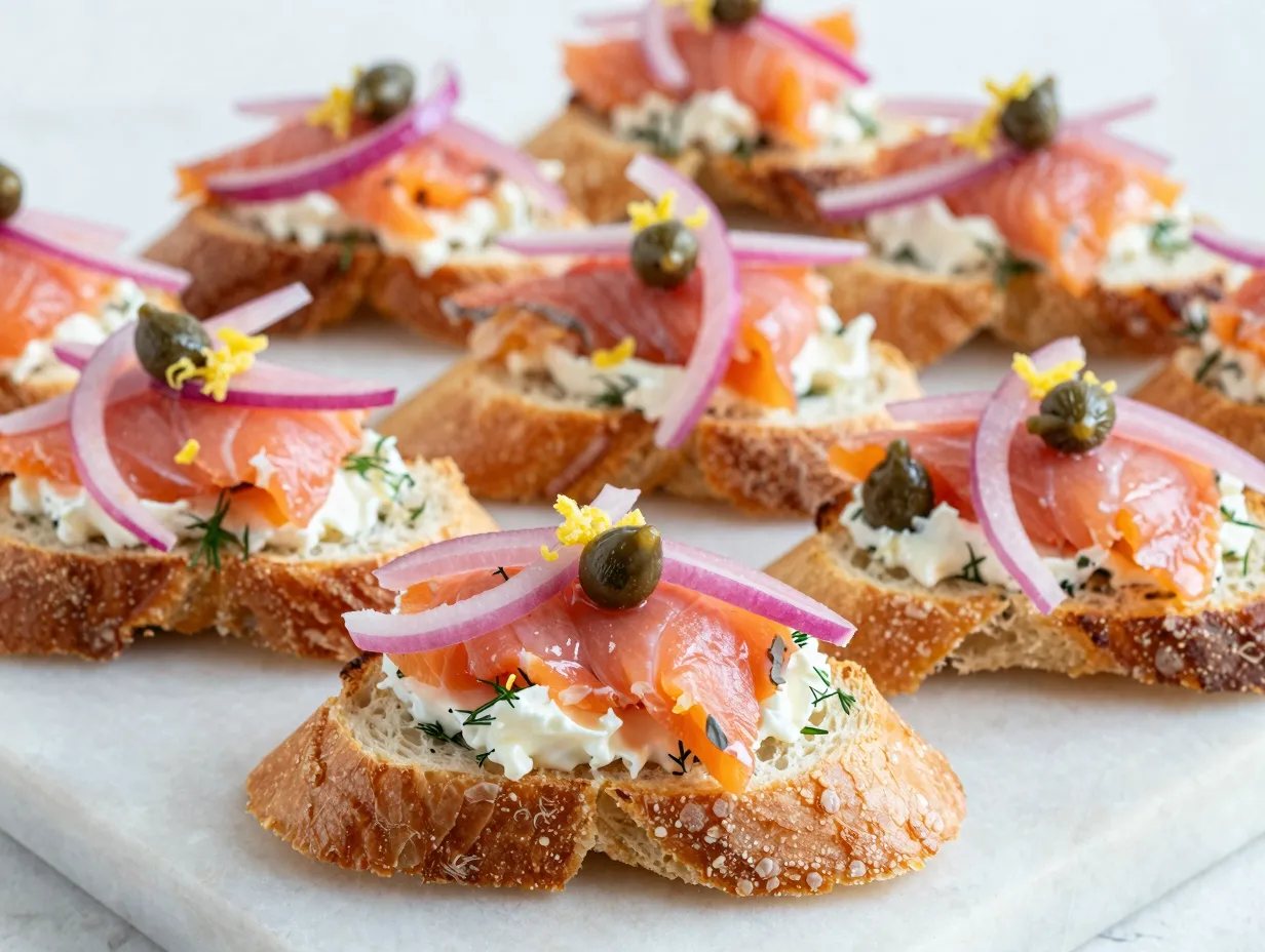 Smoked salmon cream cheese crostini